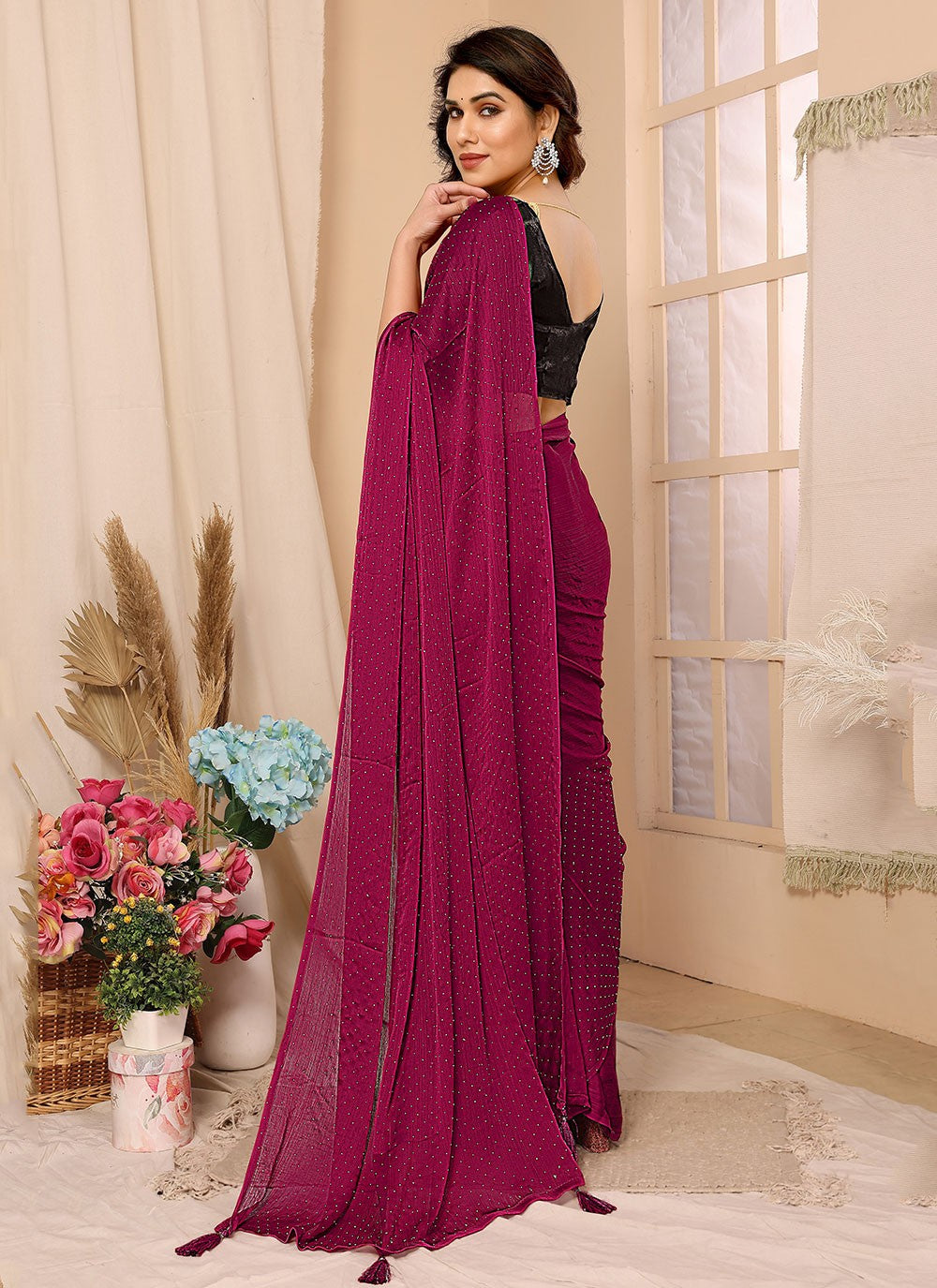 Classic Stones Chiffon Satin Saree - S5886