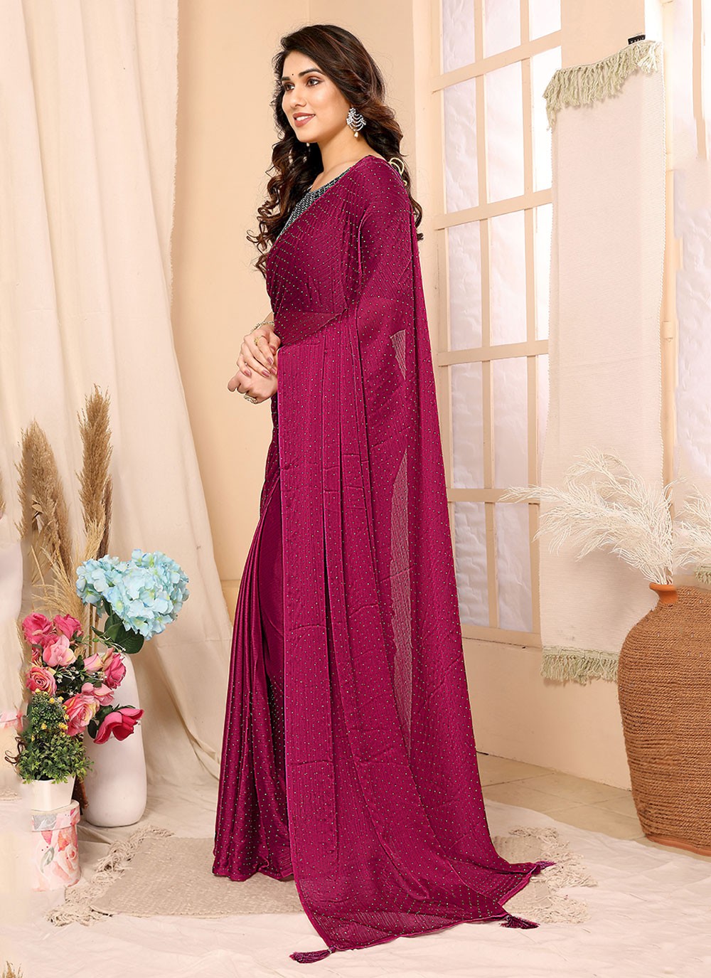 Classic Stones Chiffon Satin Saree - S5886
