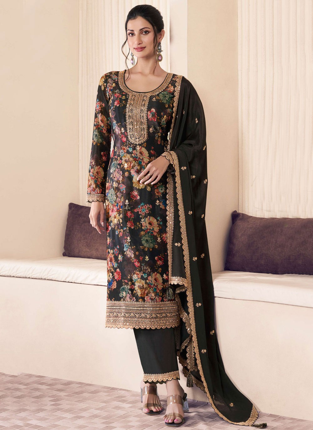 Digital Print Chinon Pant Style Suit - T4652