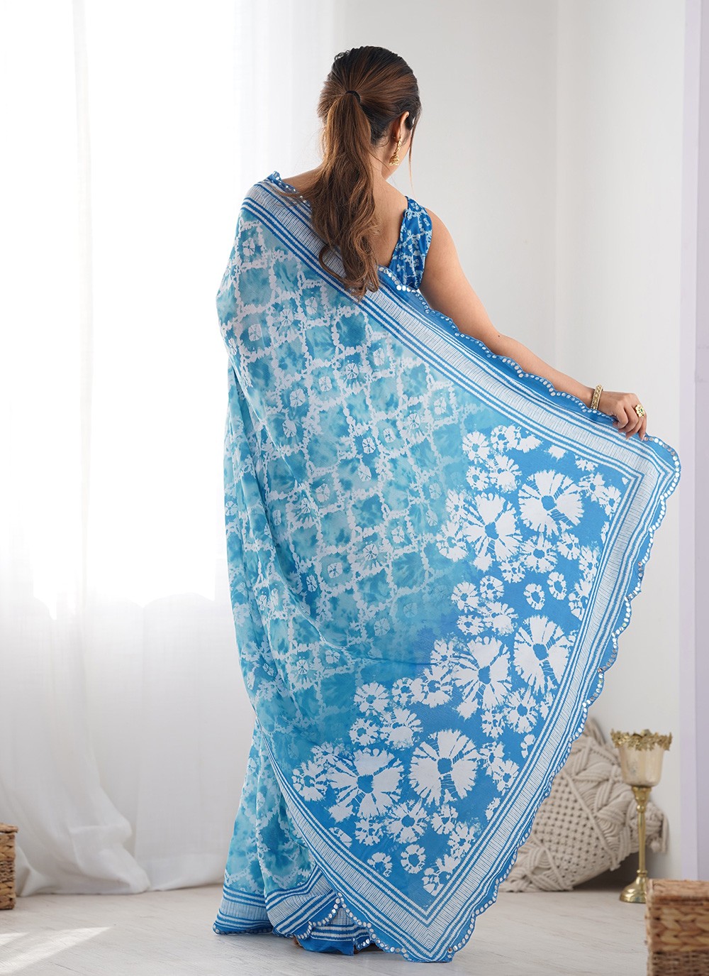 Trendy Saree Digital Print Blue Chinon Saree S12397