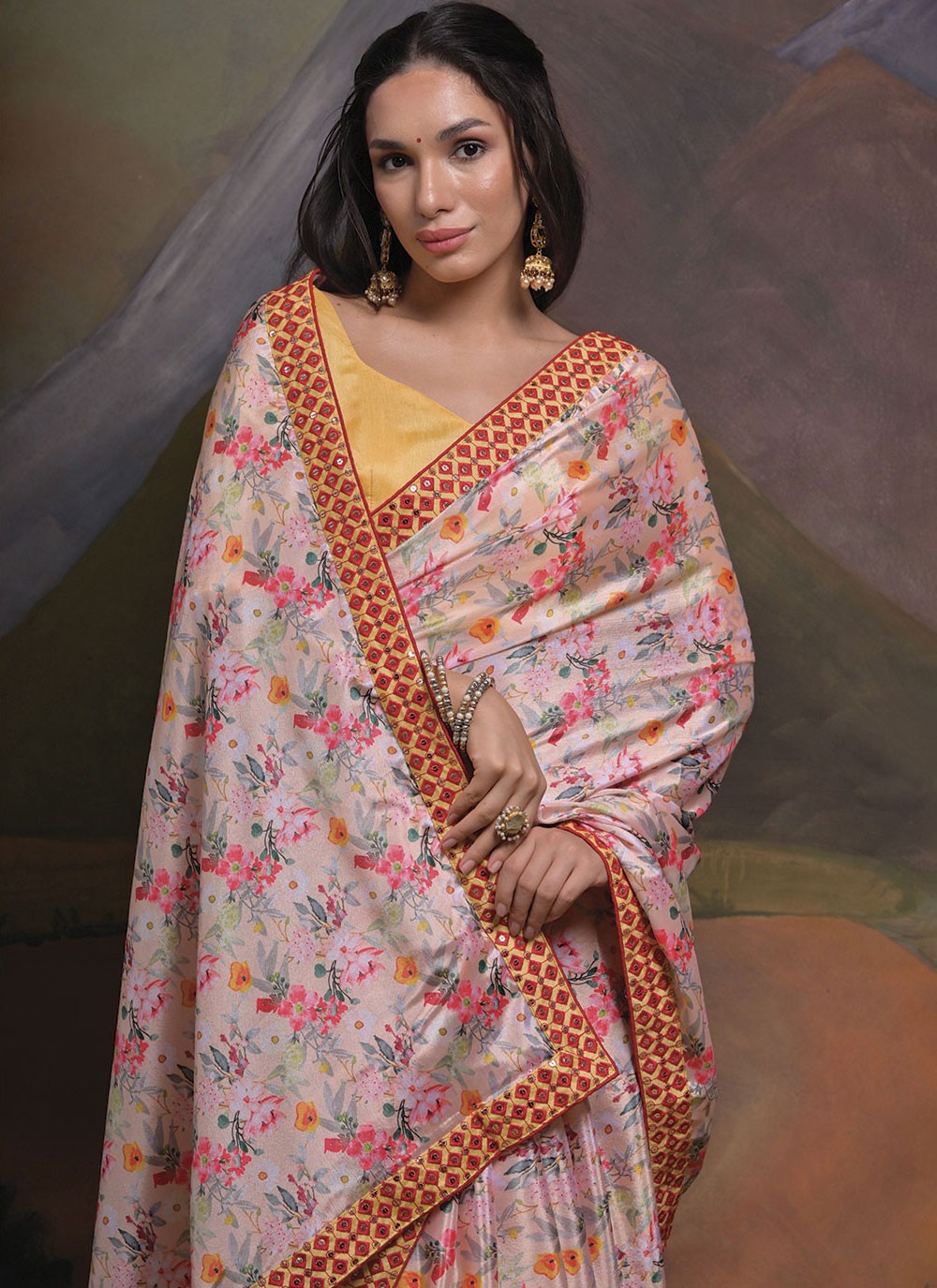 Trendy Border Work Chinon Saree - S4777