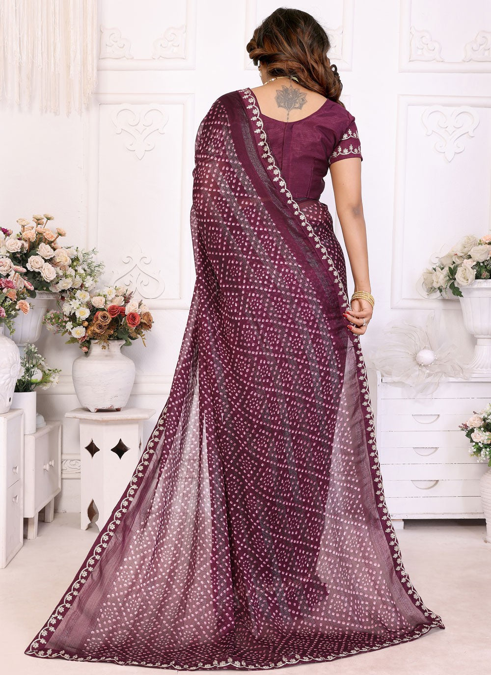 Bandhej Chiffon Purple Contemporary Saree S14955