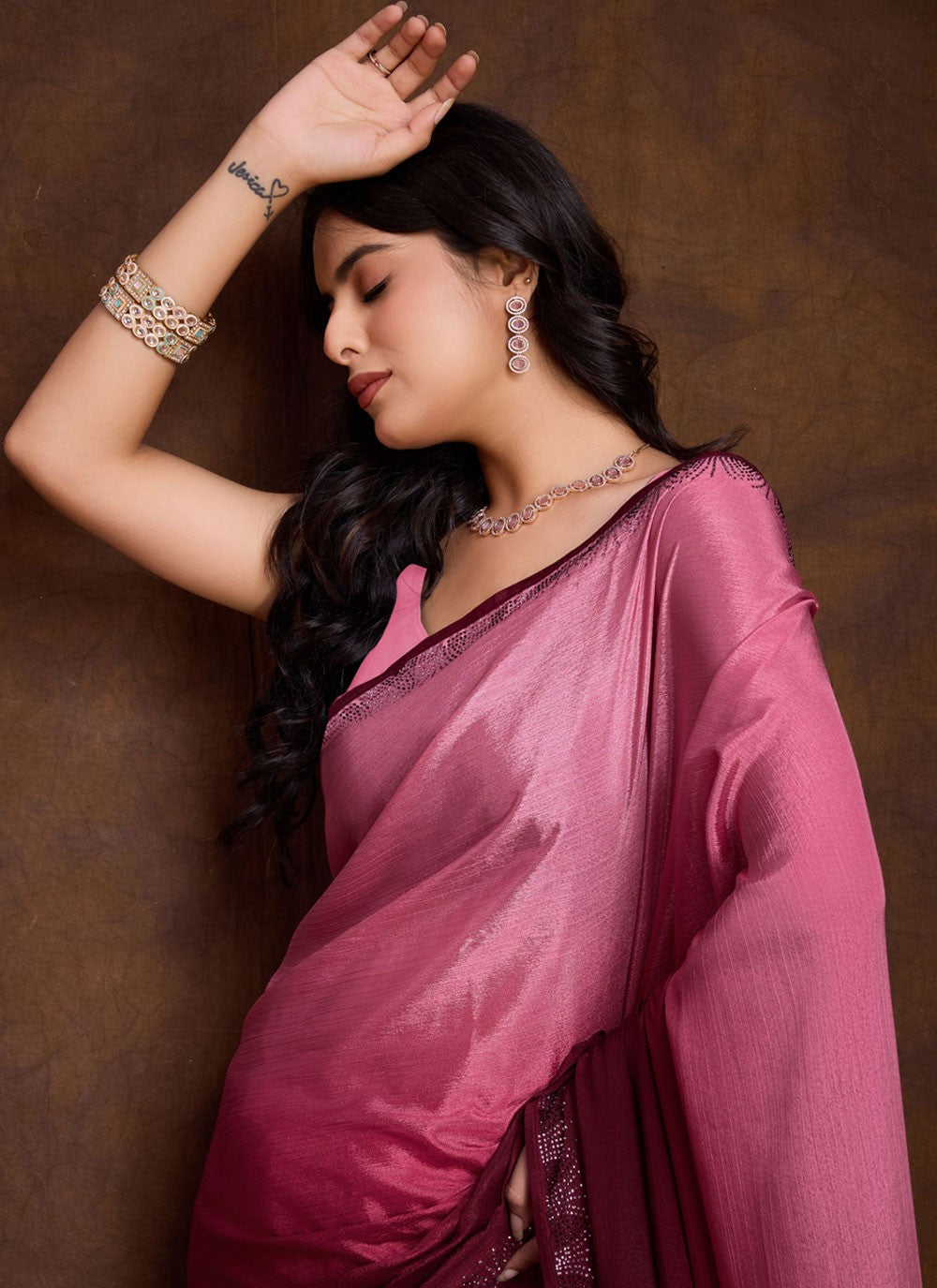 Classic Swarovski Chinon Saree - S8713