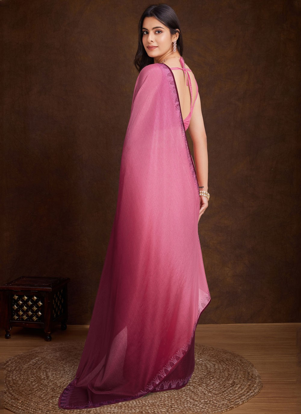 Classic Swarovski Chinon Saree - S8713
