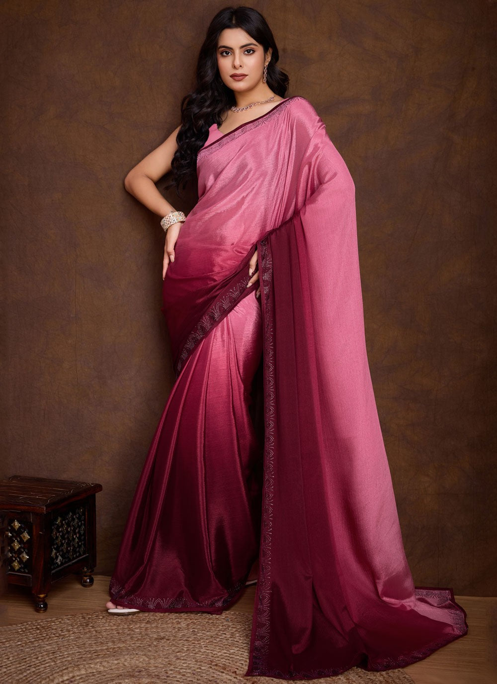 Classic Swarovski Chinon Saree - S8713
