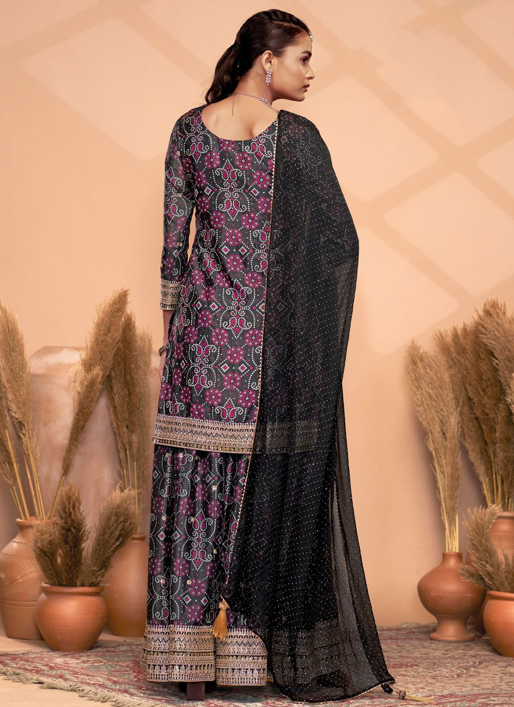 Digital Print Chinon Black Salwar Suit T5972