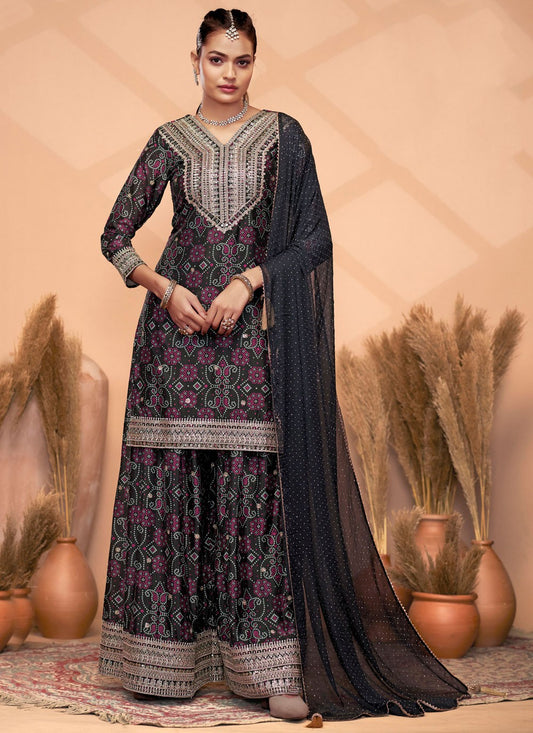 Digital Print Chinon Black Salwar Suit T5972
