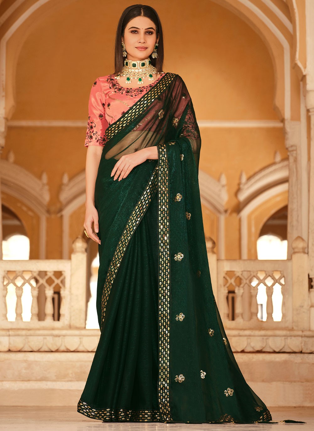 Classic Sequins Chinon Saree - S2716