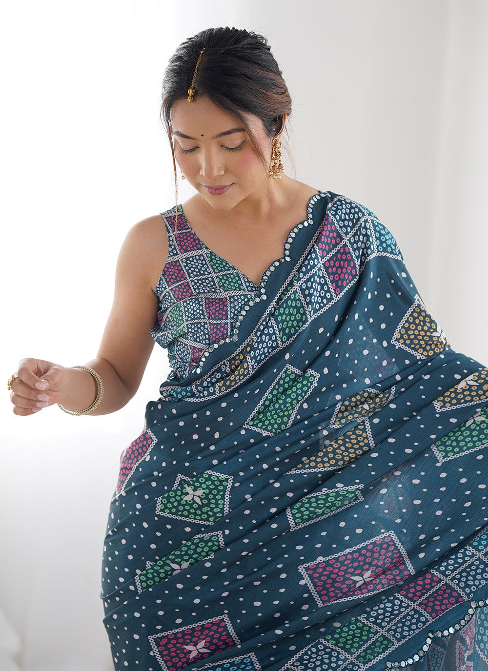 Contemporary Digital Print Multi Colour Chinon Saree S12393