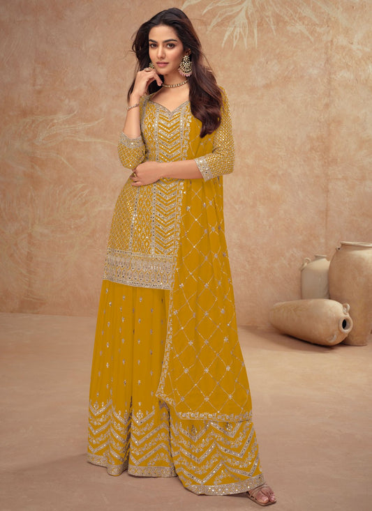 Embroidered Chinon Yellow Salwar Suit T5988