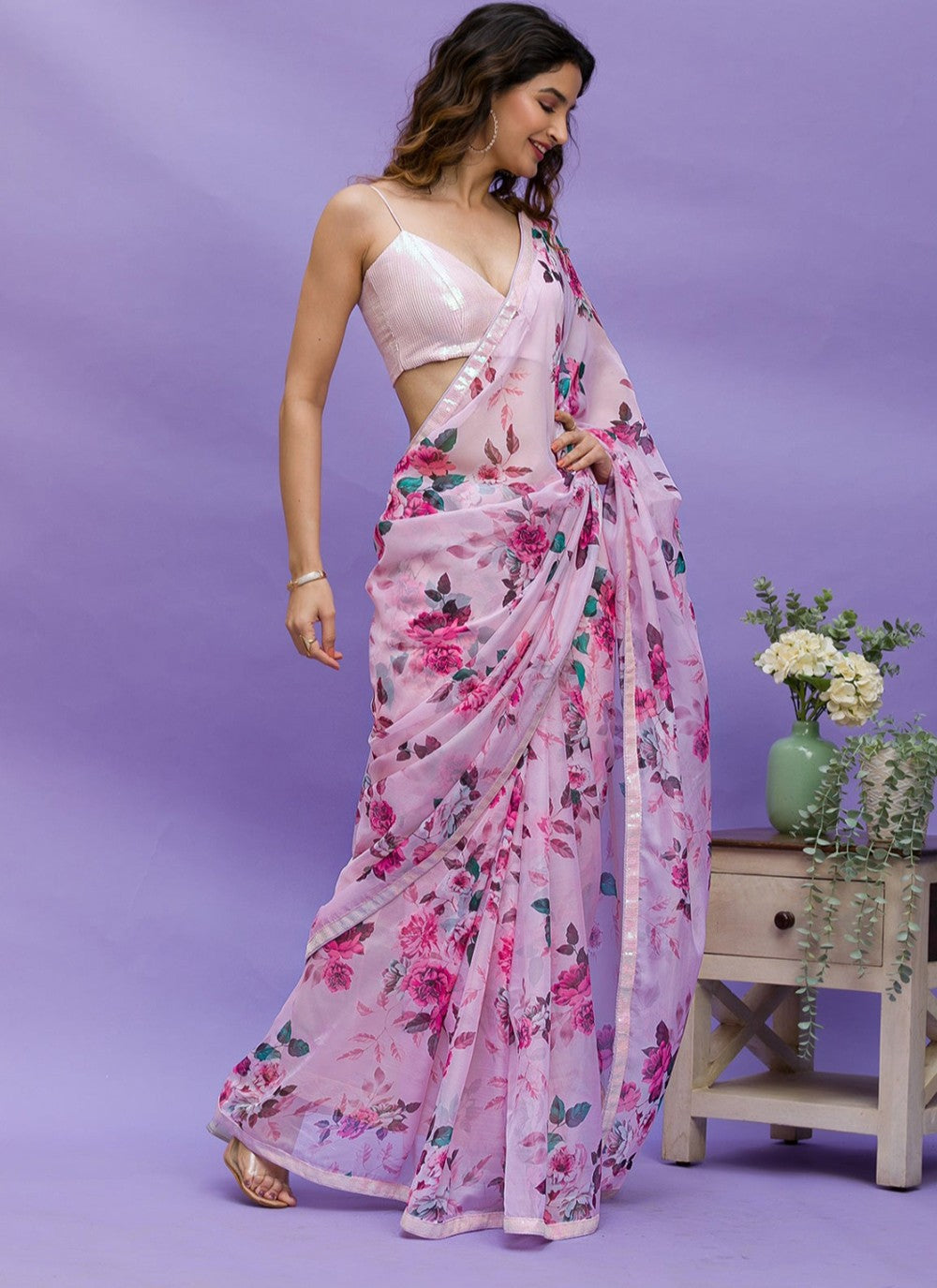 Classic Digital Print Chinon Saree - S3794