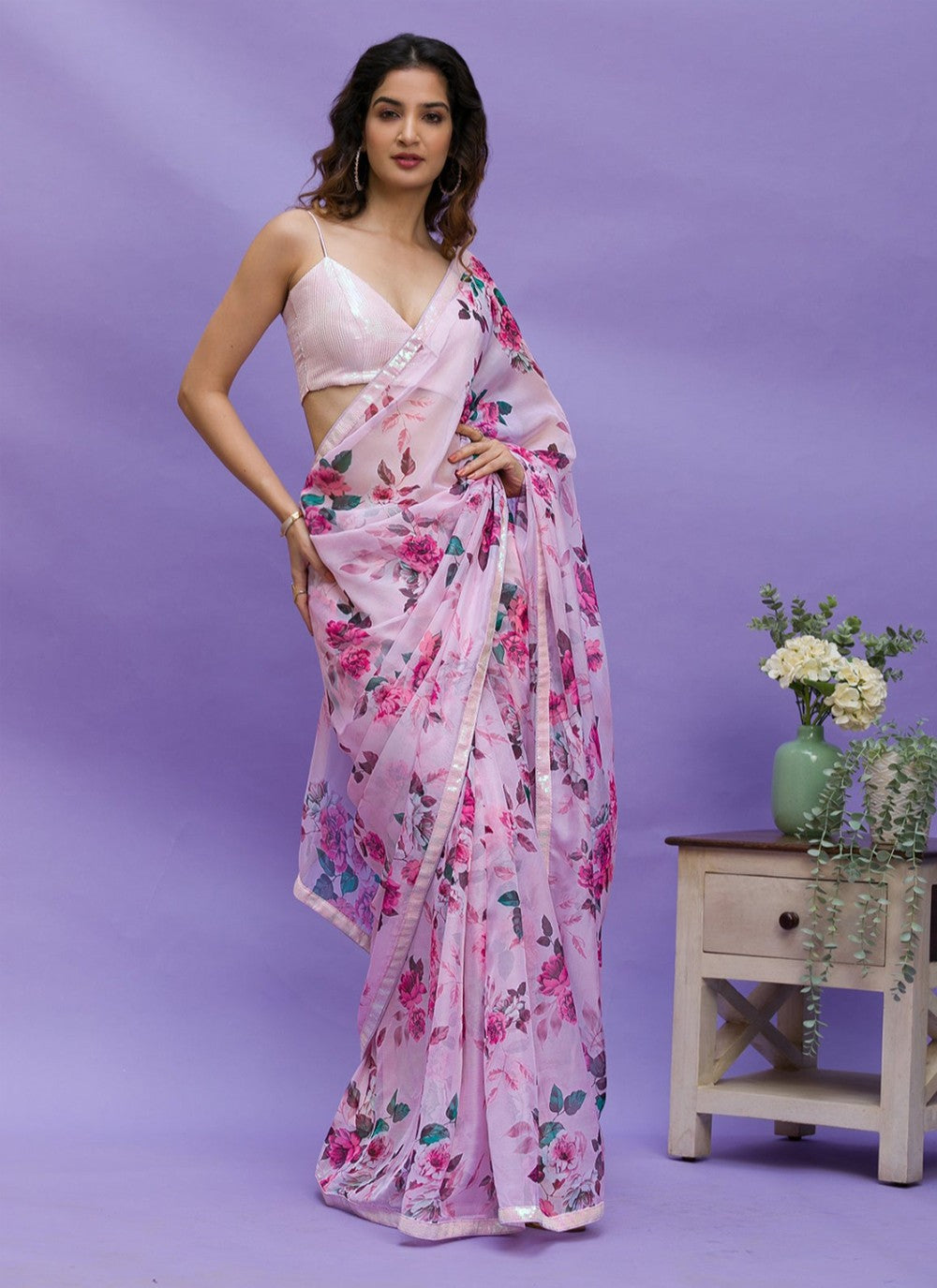 Classic Digital Print Chinon Saree - S3794