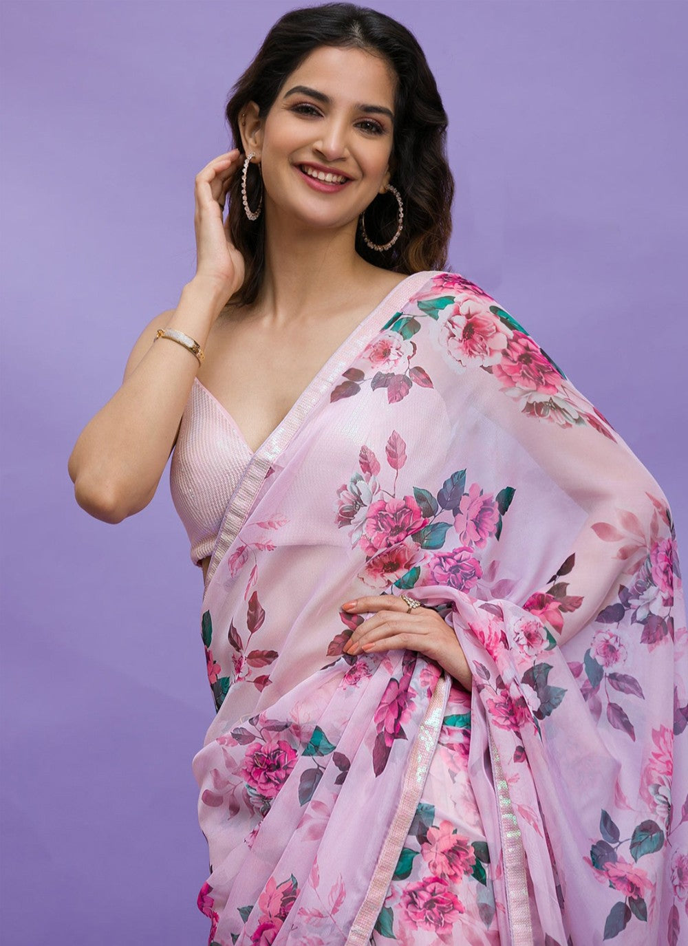Classic Digital Print Chinon Saree - S3794