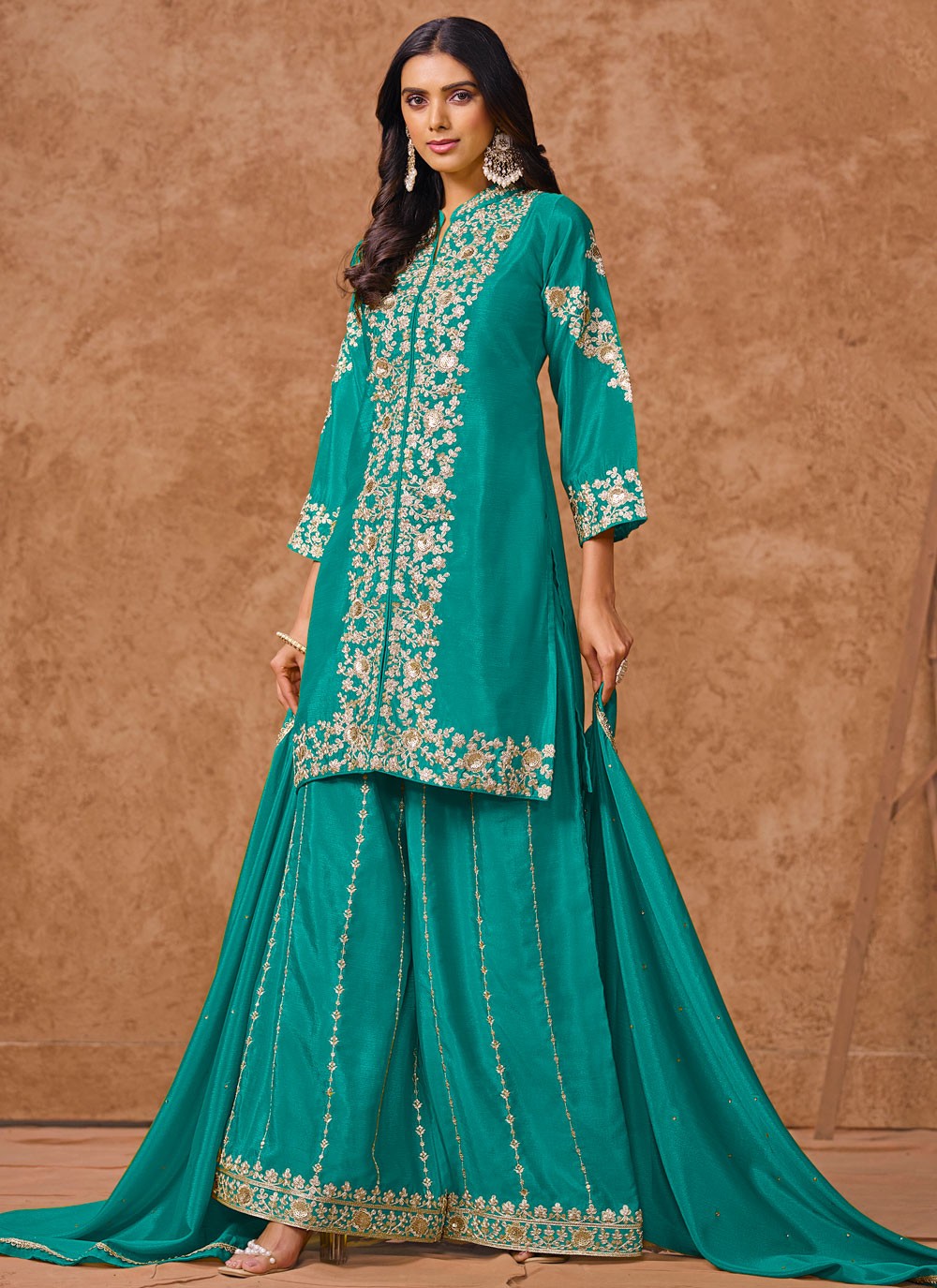 Salwar Suit Embroidered Rama Chinon T5742