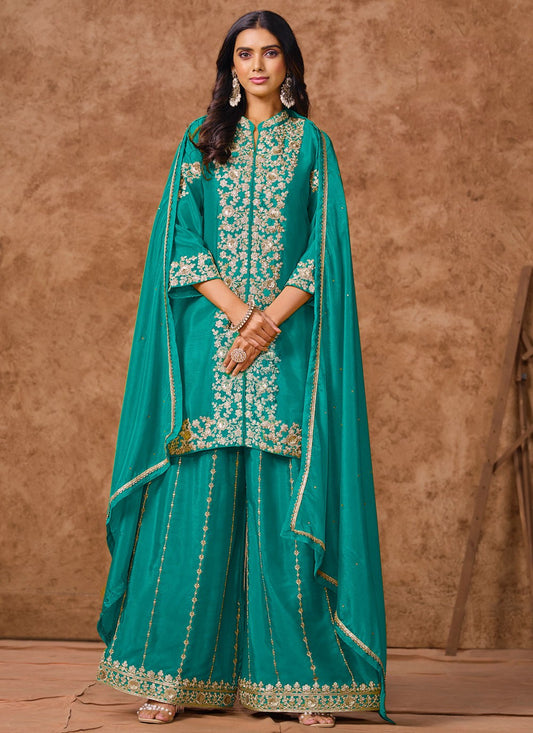 Salwar Suit Embroidered Rama Chinon T5742