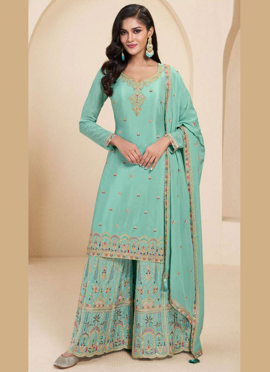 Archive Embroidered, Sequins, Thread, Zari 316386 Turquoise T6716