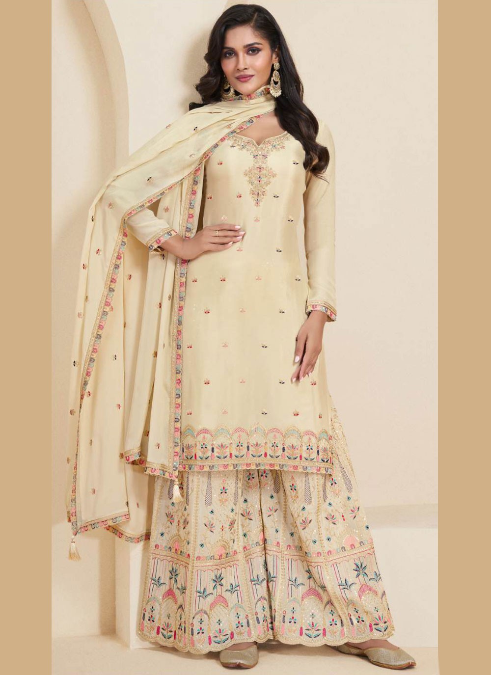 Archive Embroidered, Sequins, Thread, Zari 316385 Cream T6715
