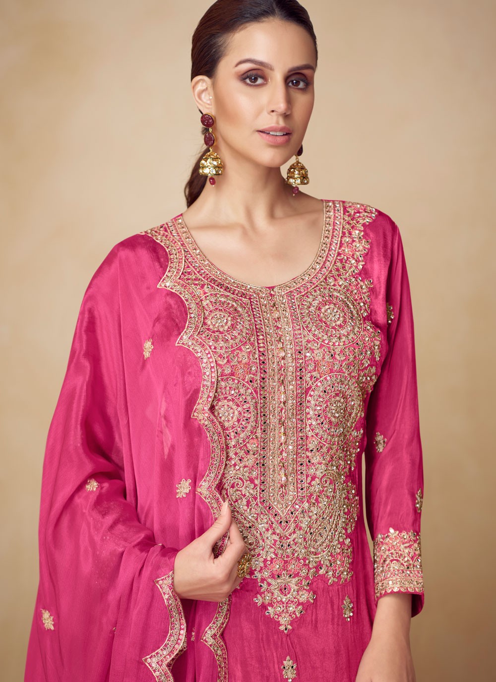 Palazzo Suit Embroidered Pink T8544