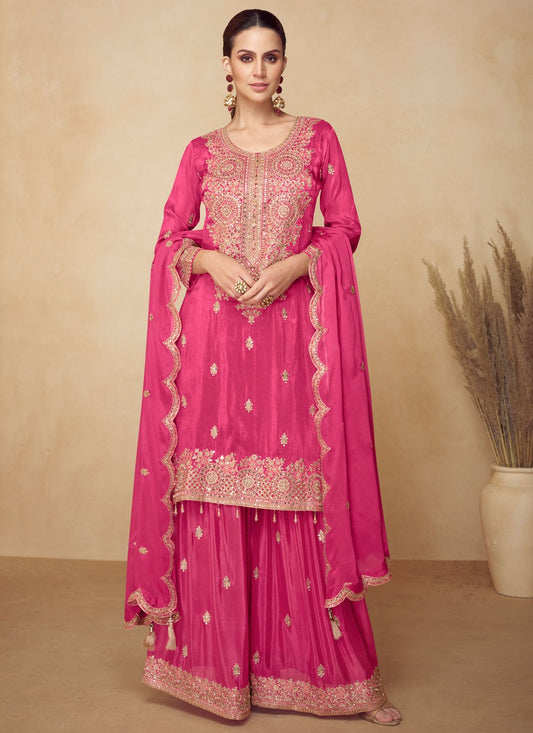Palazzo Suit Embroidered Pink T8544