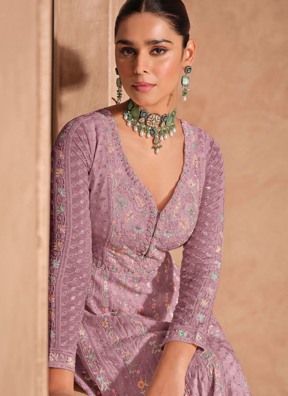 Embroidered Chinon Lavender Gown G1977