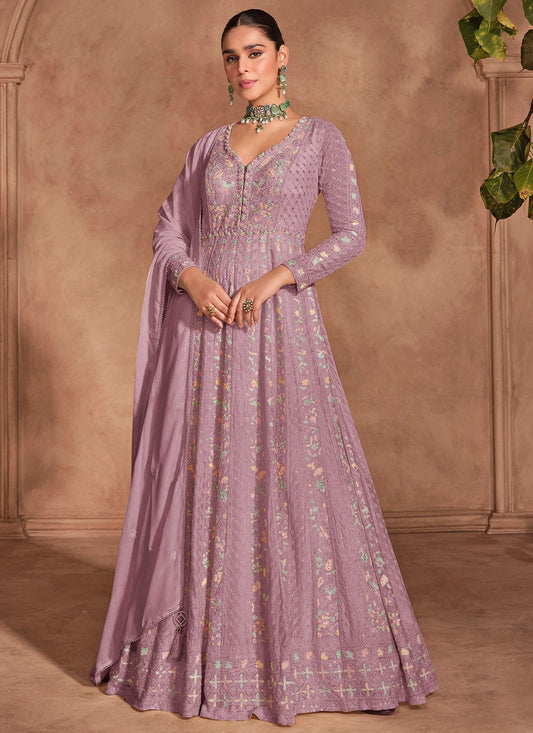 Embroidered Chinon Lavender Gown G1977