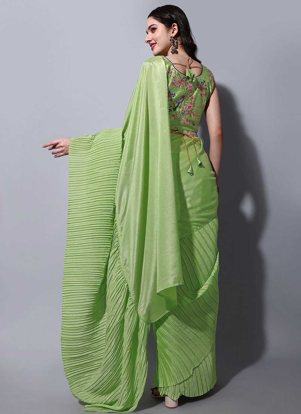 Trendy Fancy Work Chinon Saree - S2445