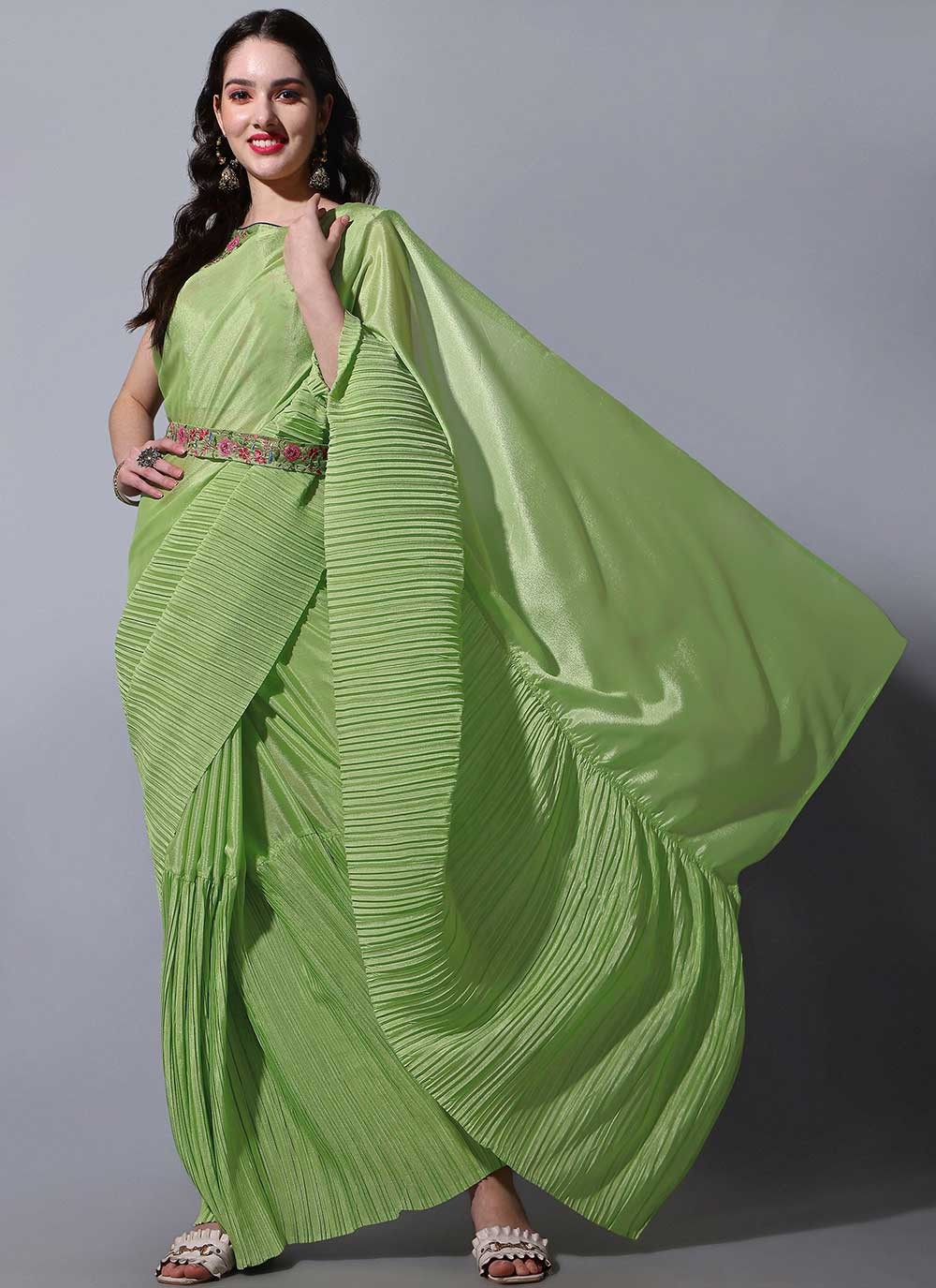 Trendy Fancy Work Chinon Saree - S2445