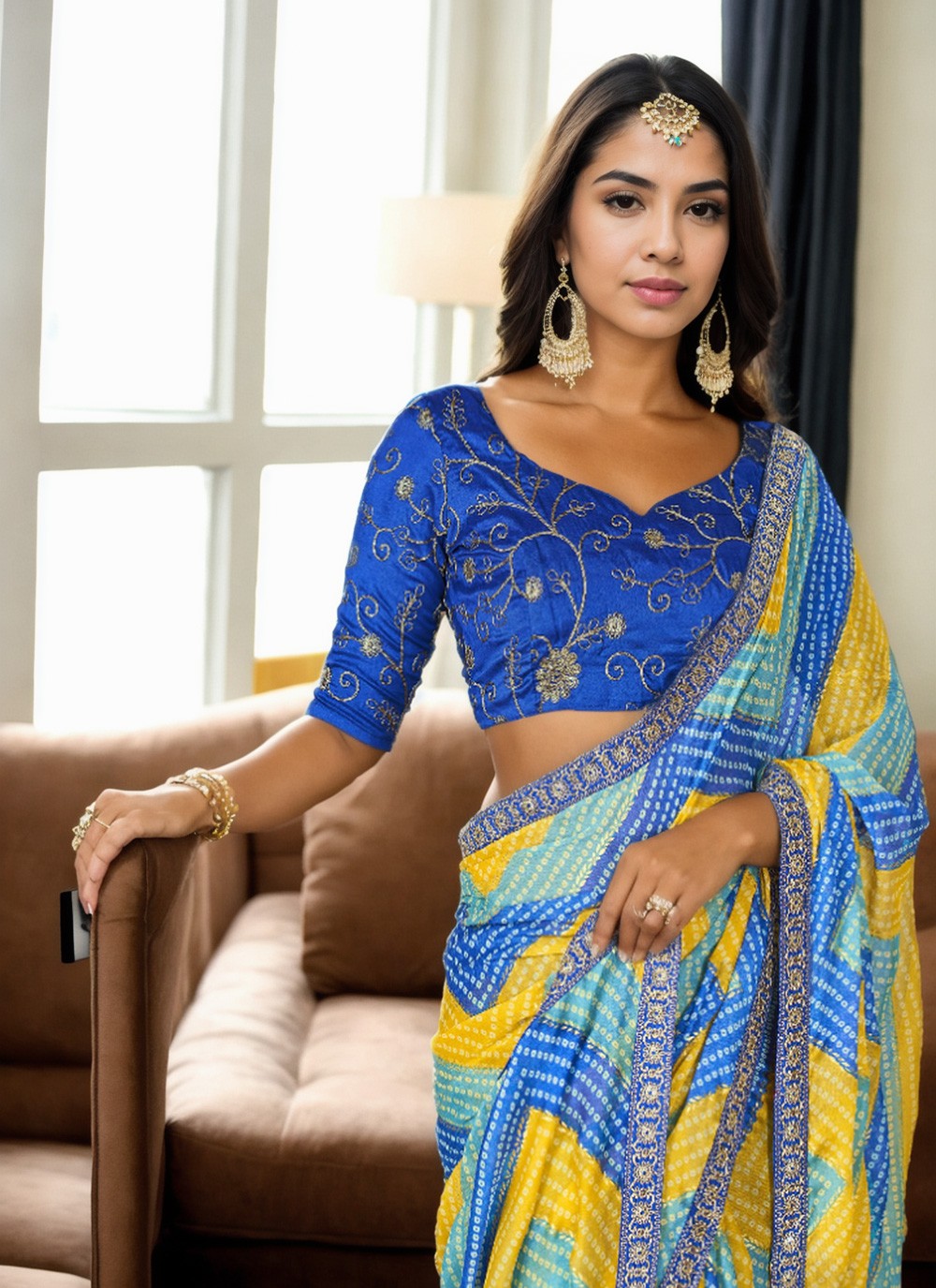 Trendy Saree Digital Print Blue Chinon Saree S12648