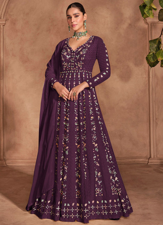 Embroidered Chinon Purple Gown G1976