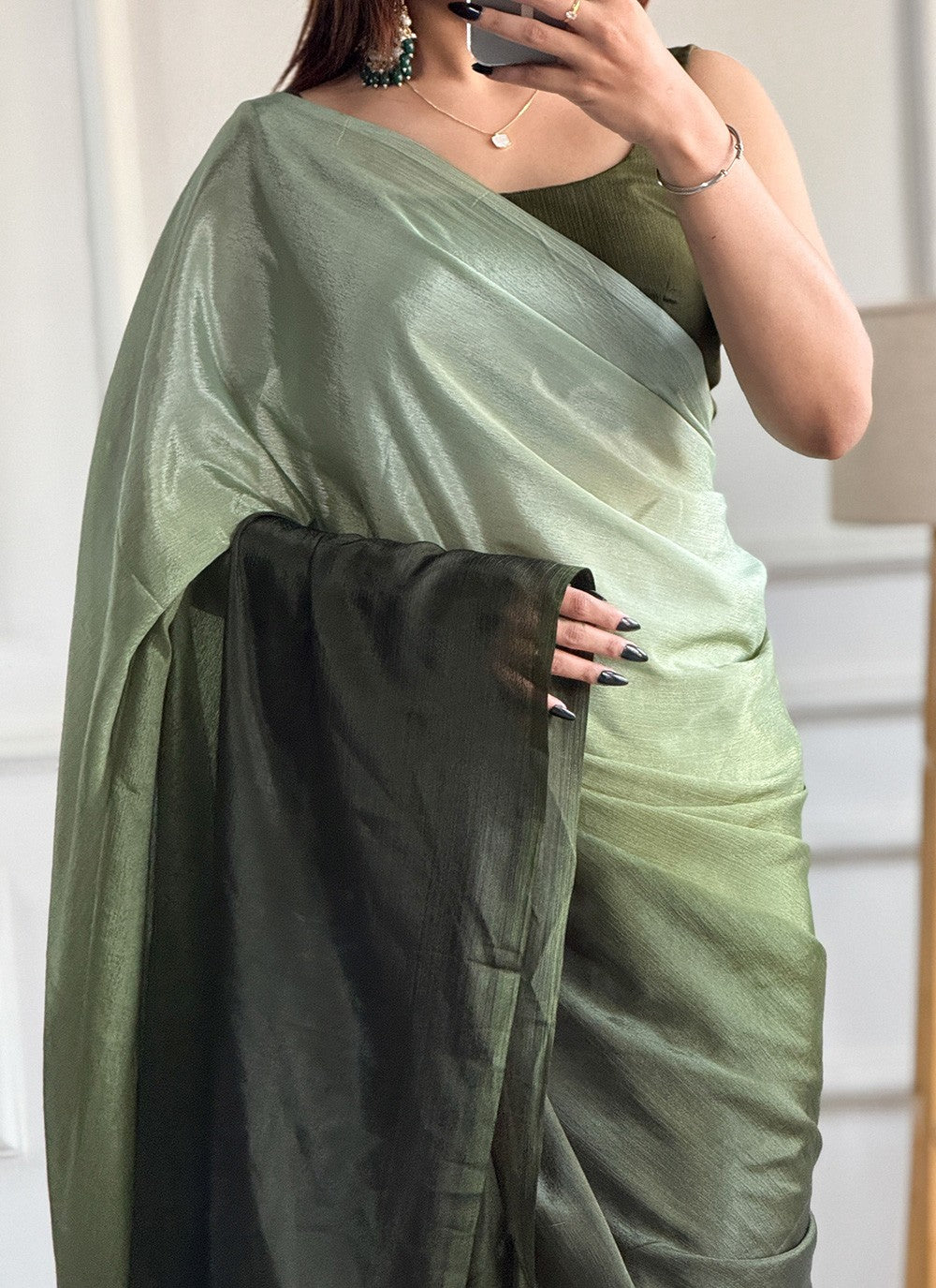 Green Chinon Classic Saree Plain S16496