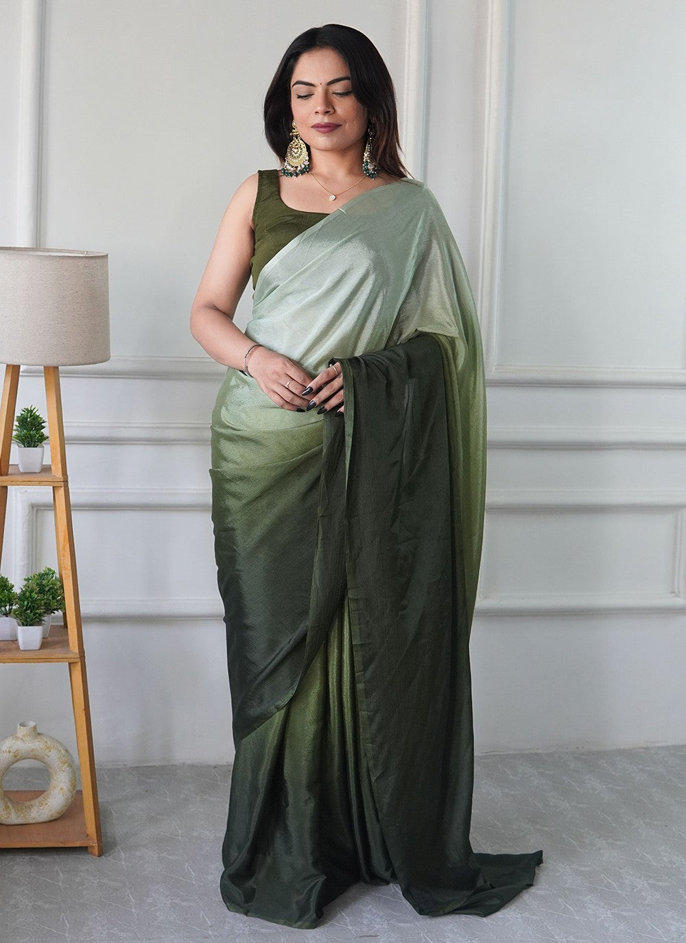 Green Chinon Classic Saree Plain S16496