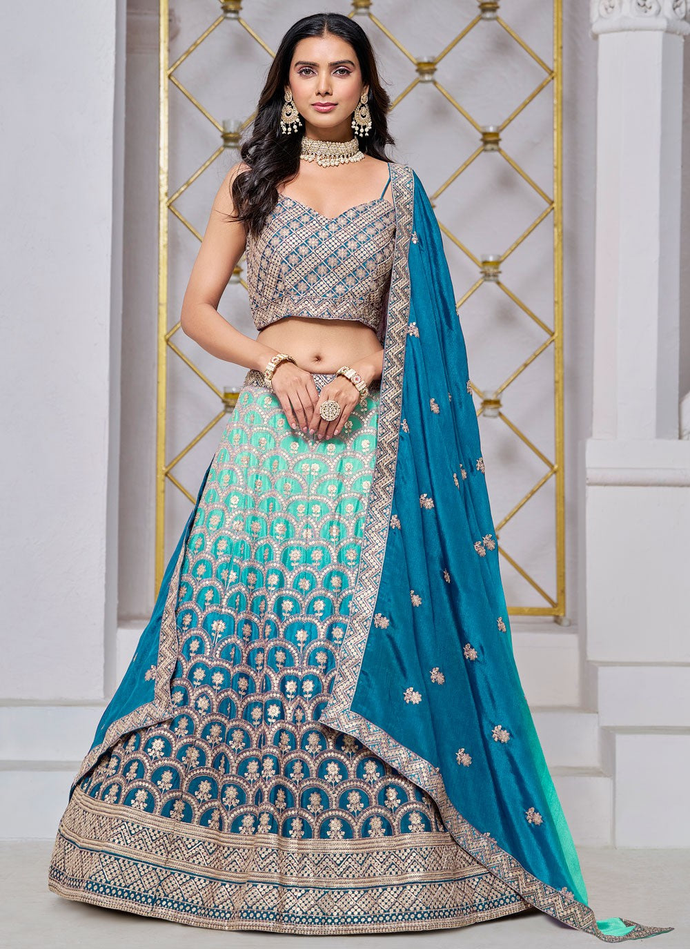 Embroidered Chinon A - Line Lehenga - L2884