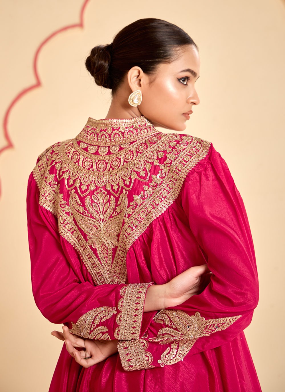 Salwar Suit Embroidered, Mirror, Zari Hot Pink T7047