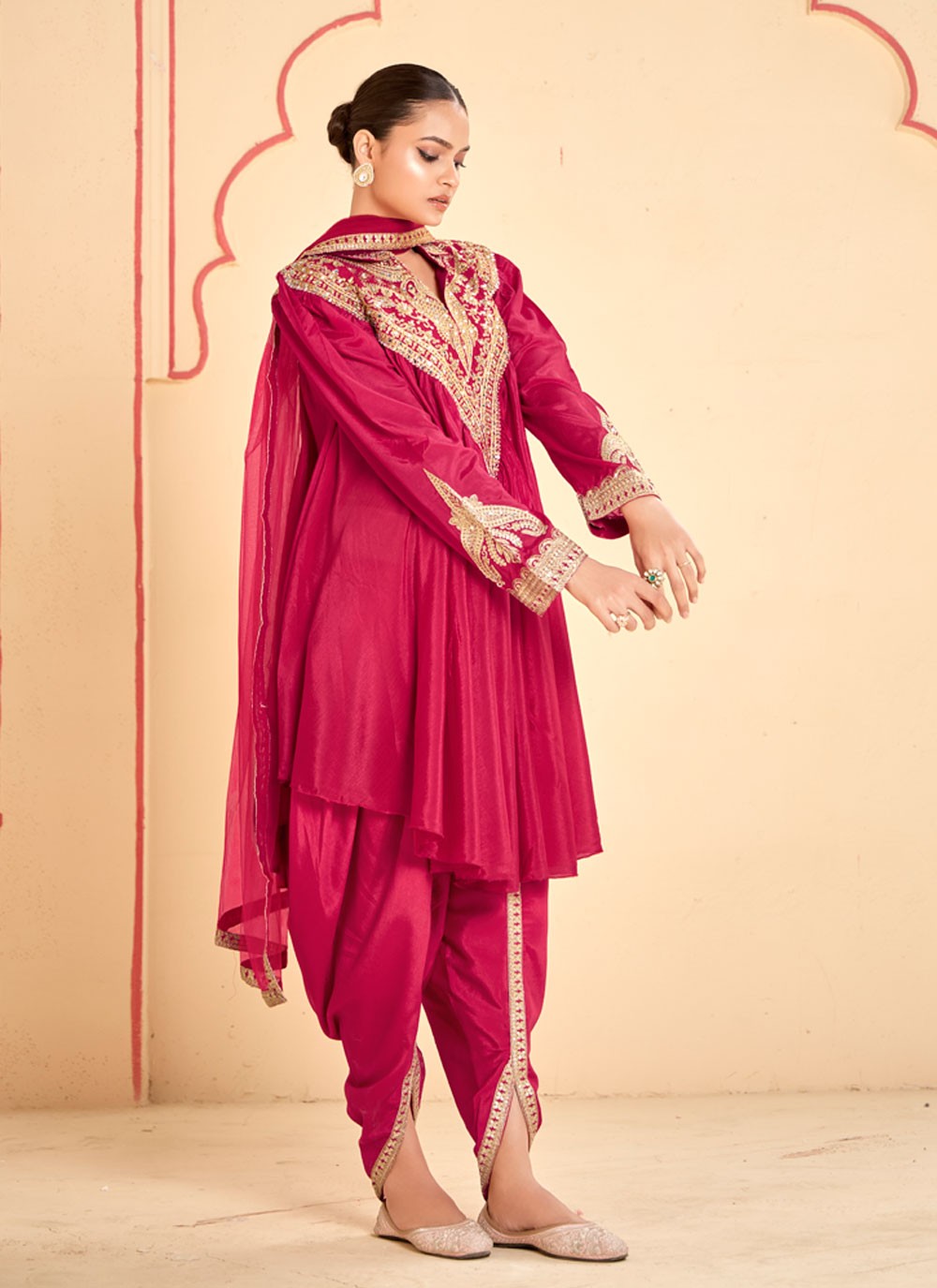 Salwar Suit Embroidered, Mirror, Zari Hot Pink T7047