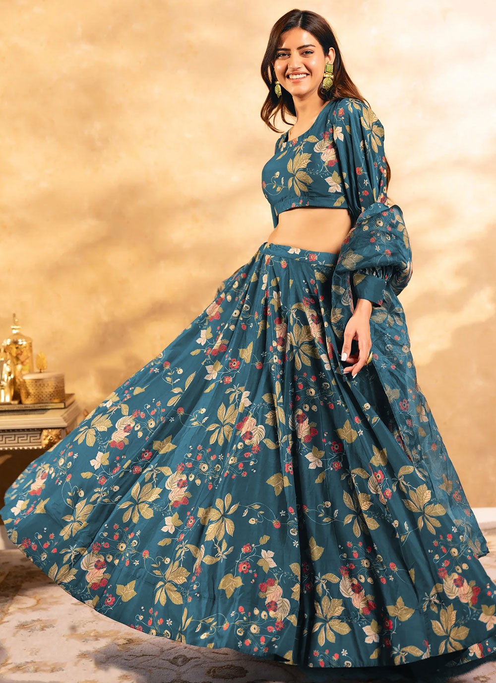 Chinon Ceremonial, Festival, Mehandi & Sangeet, Party Readymade Lehenga Choli L3505