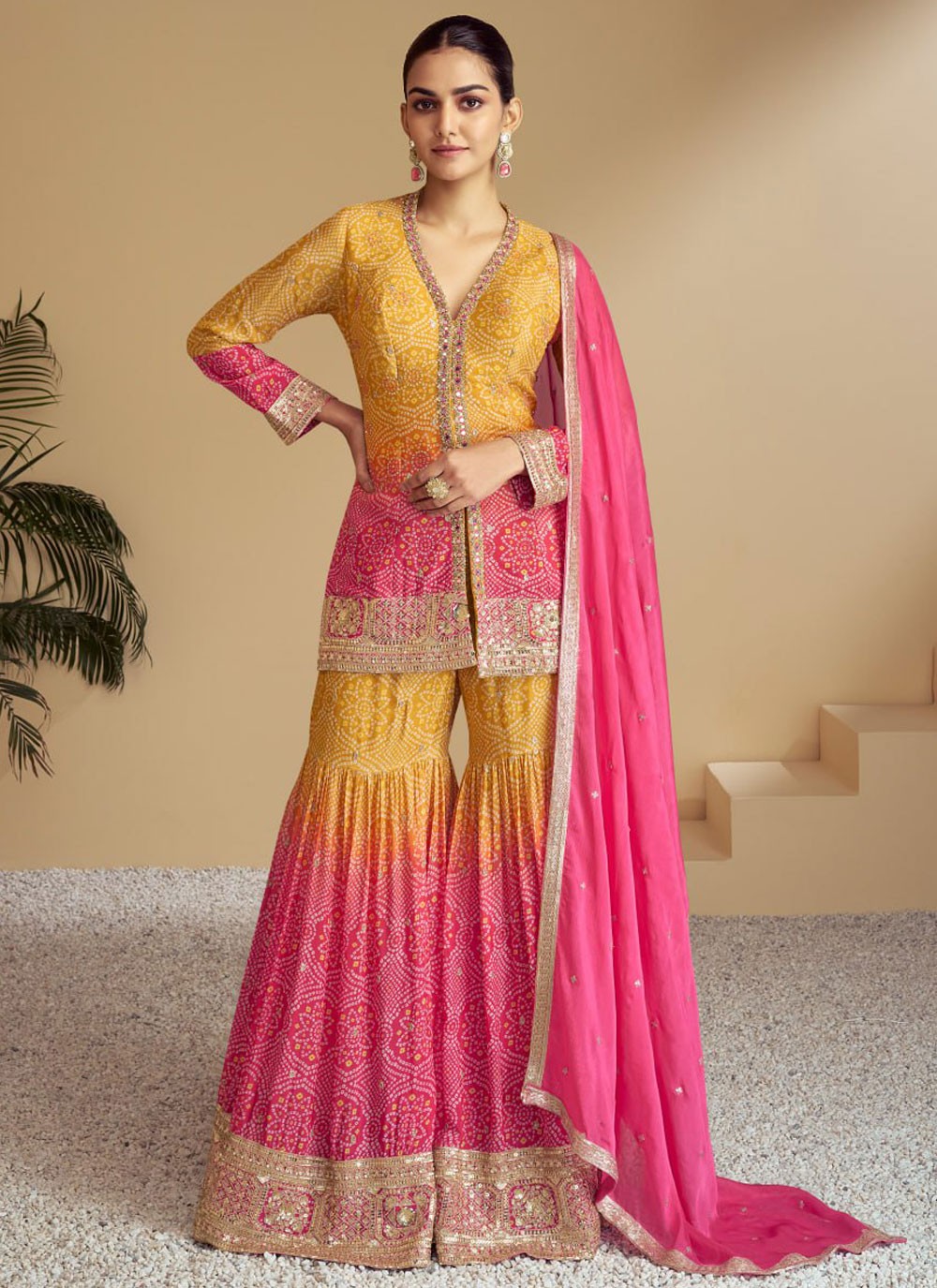 Embroidered Chinon Sharara Suit - T4581