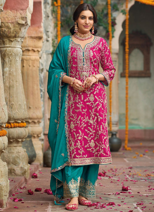Embroidered Chinon Hot Pink Salwar Suit T6467