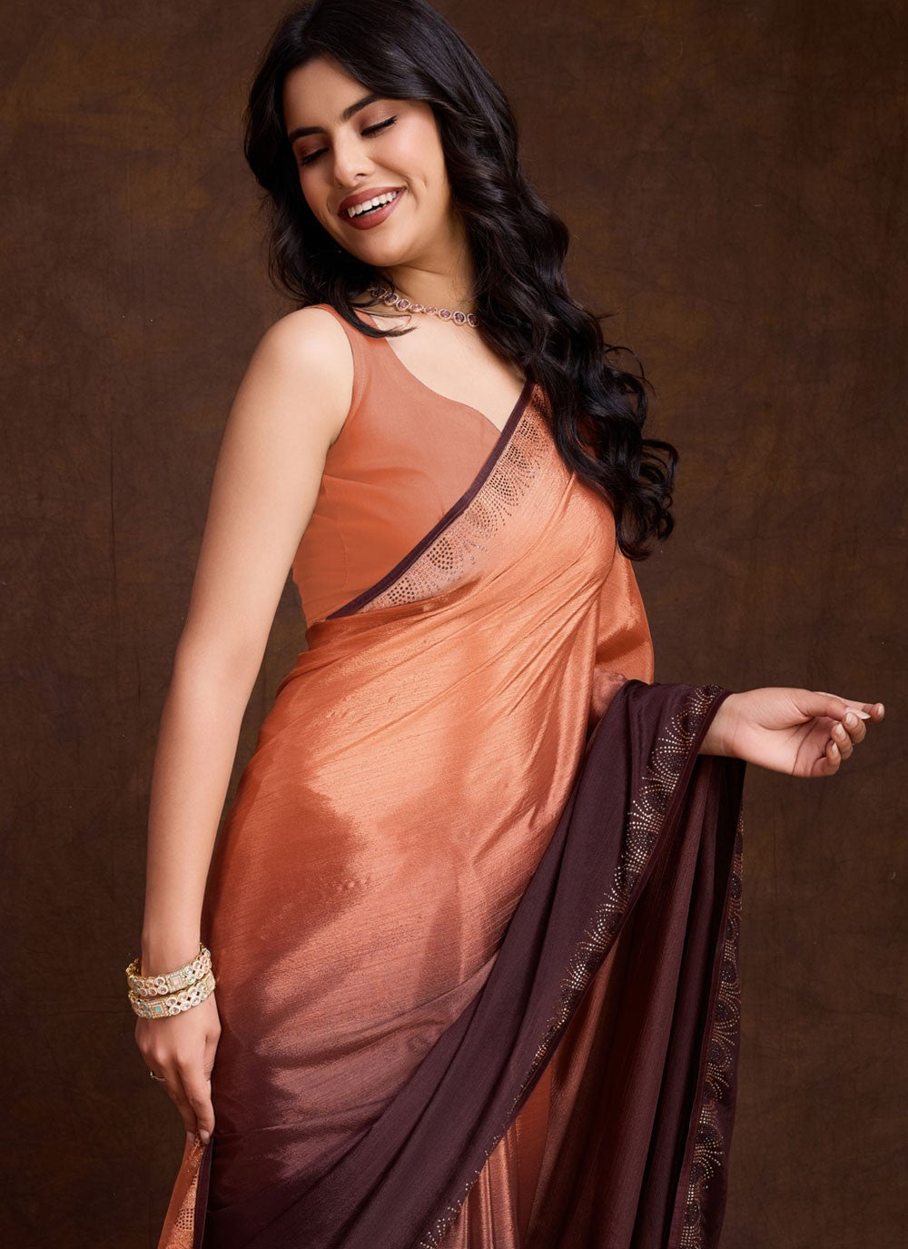 Classic Swarovski Chinon Saree - S8713