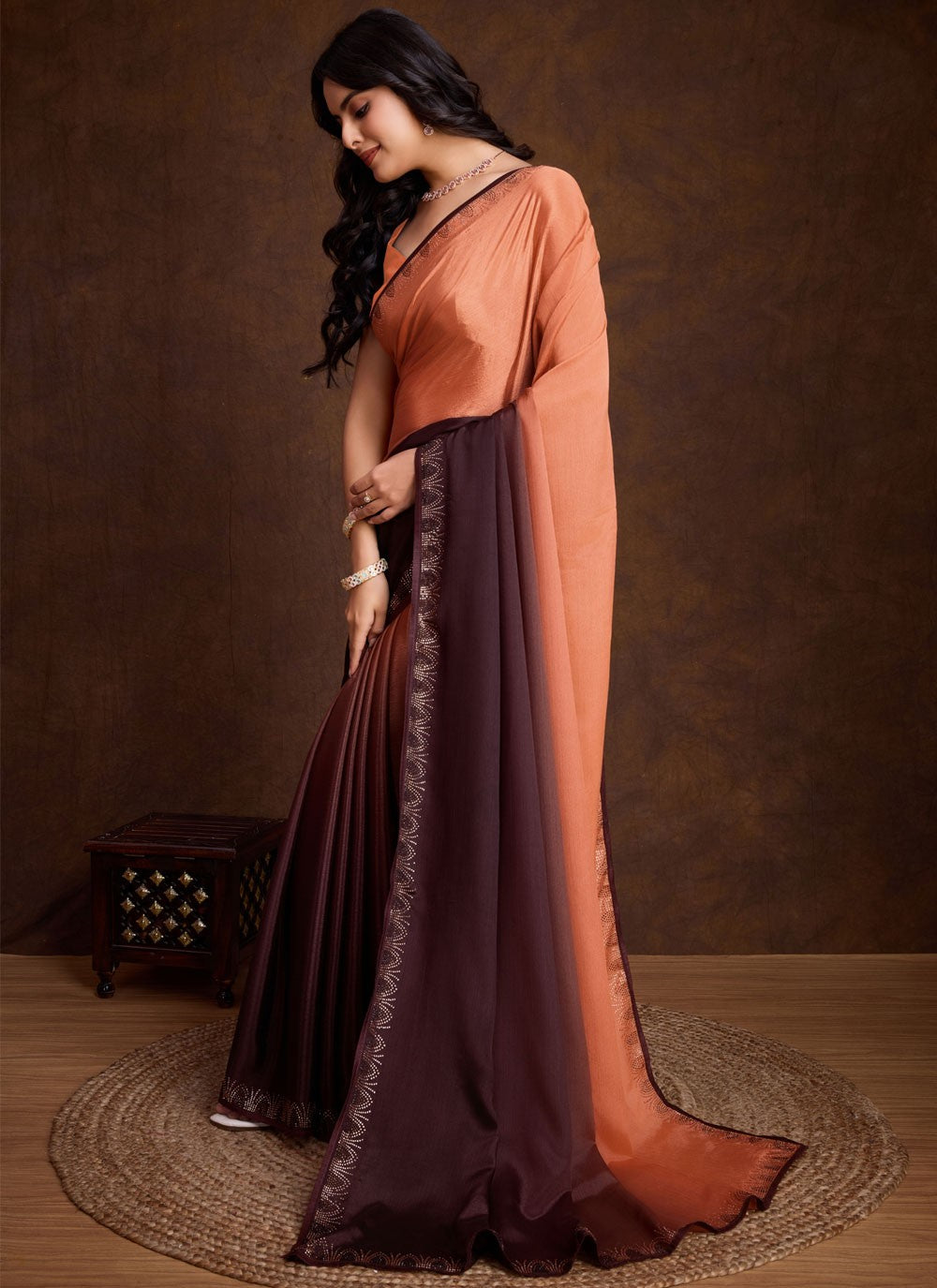 Classic Swarovski Chinon Saree - S8713
