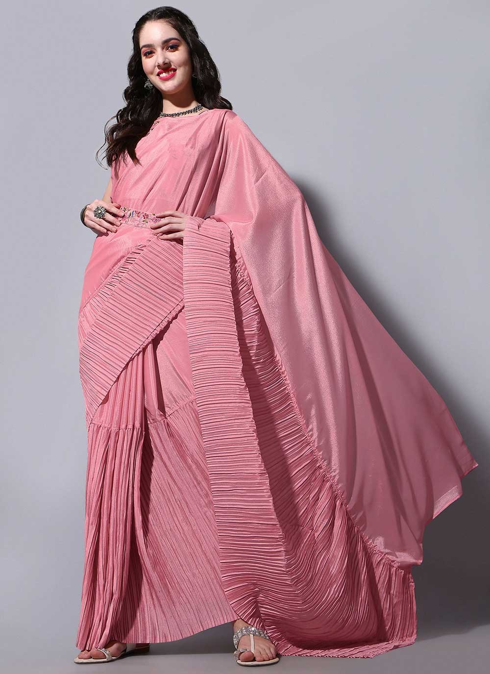 Trendy Fancy Work Chinon Saree - S2445
