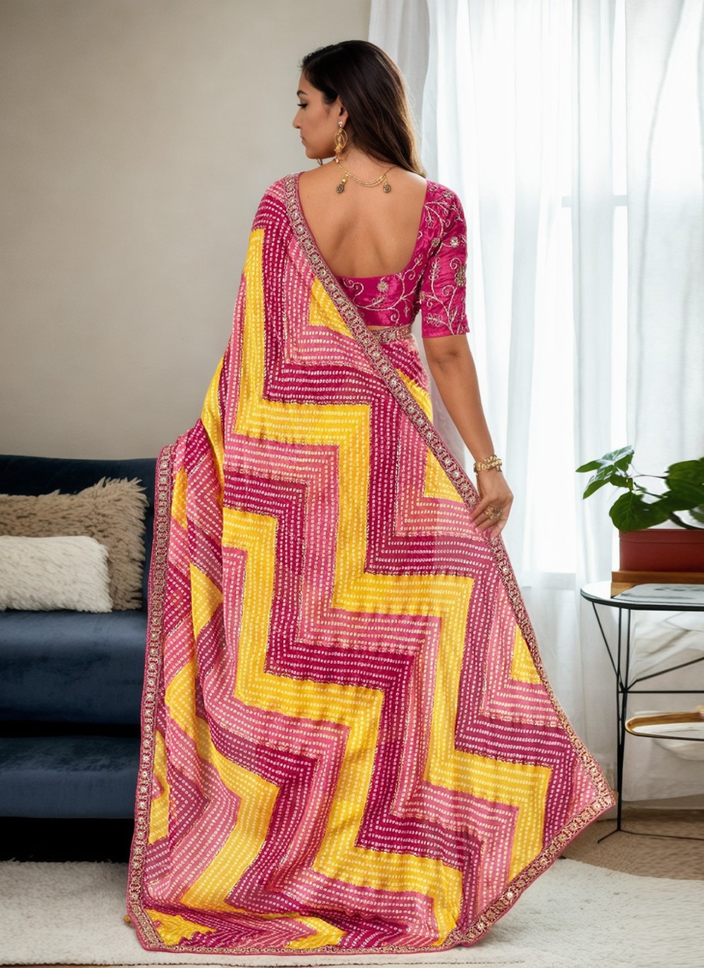 Classic Saree Digital Print Pink Chinon S12650