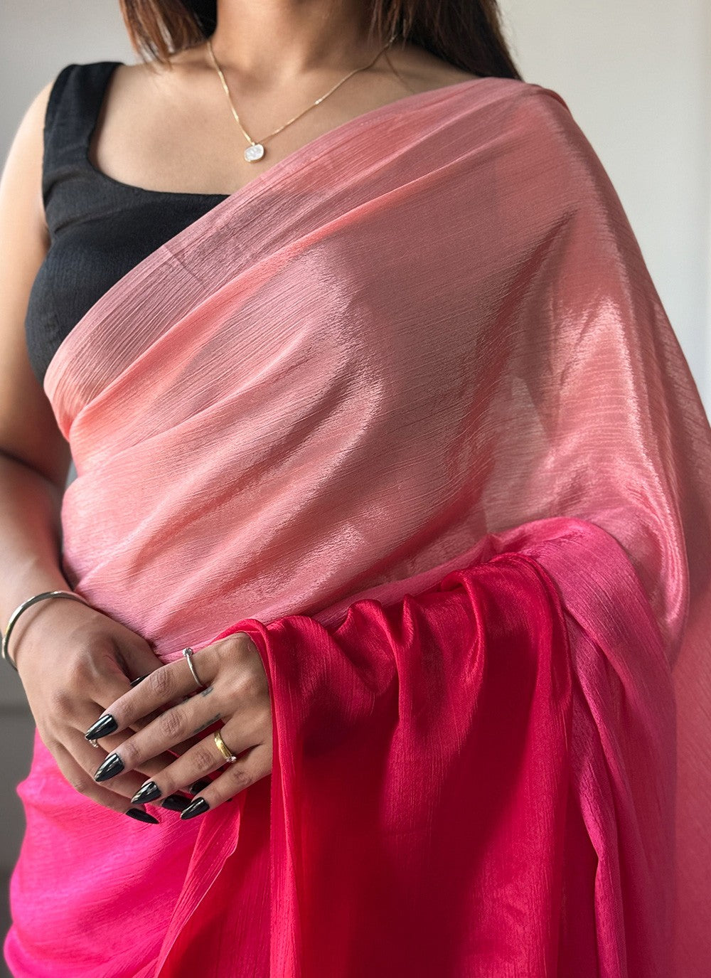 Pink Chinon Contemporary Saree Plain S16499