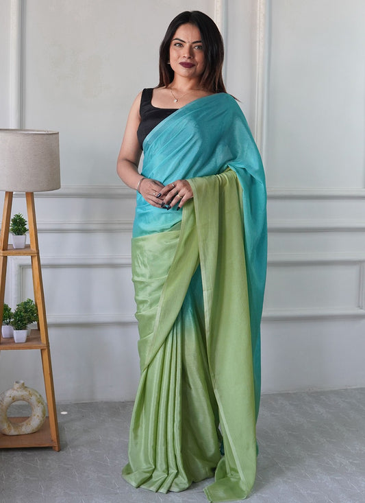 Aqua Blue Chinon Contemporary Saree Plain S16493