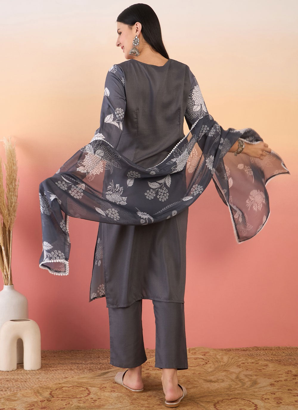 Salwar Suit Printed Grey Chinon T5835