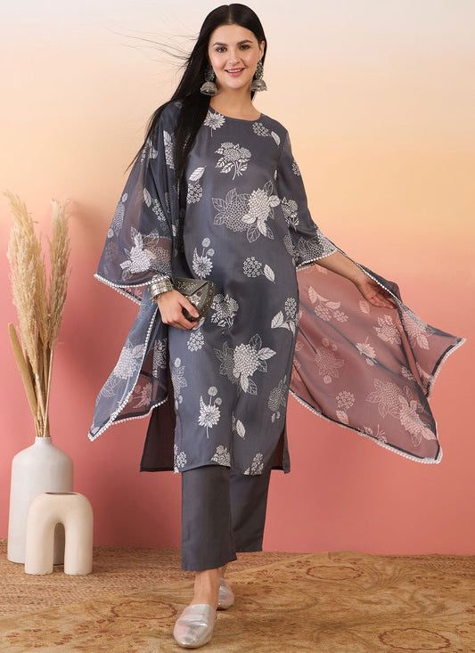 Salwar Suit Printed Grey Chinon T5835
