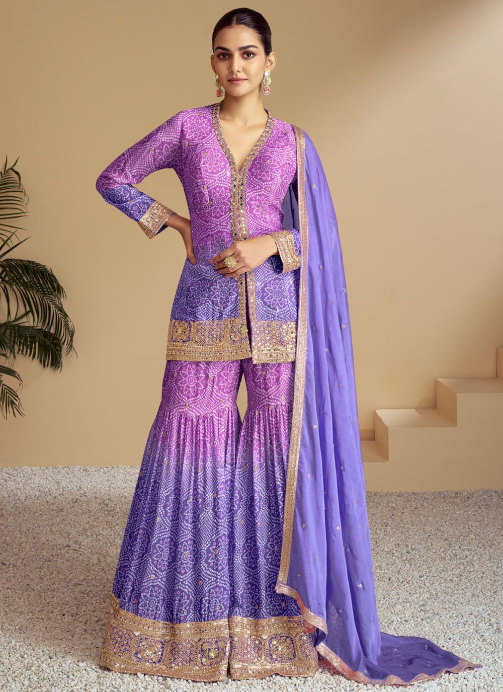 Embroidered Chinon Sharara Suit - T4581
