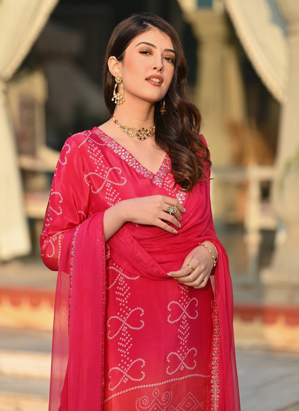 Embroidered Chinon Pink Salwar Suit T6400
