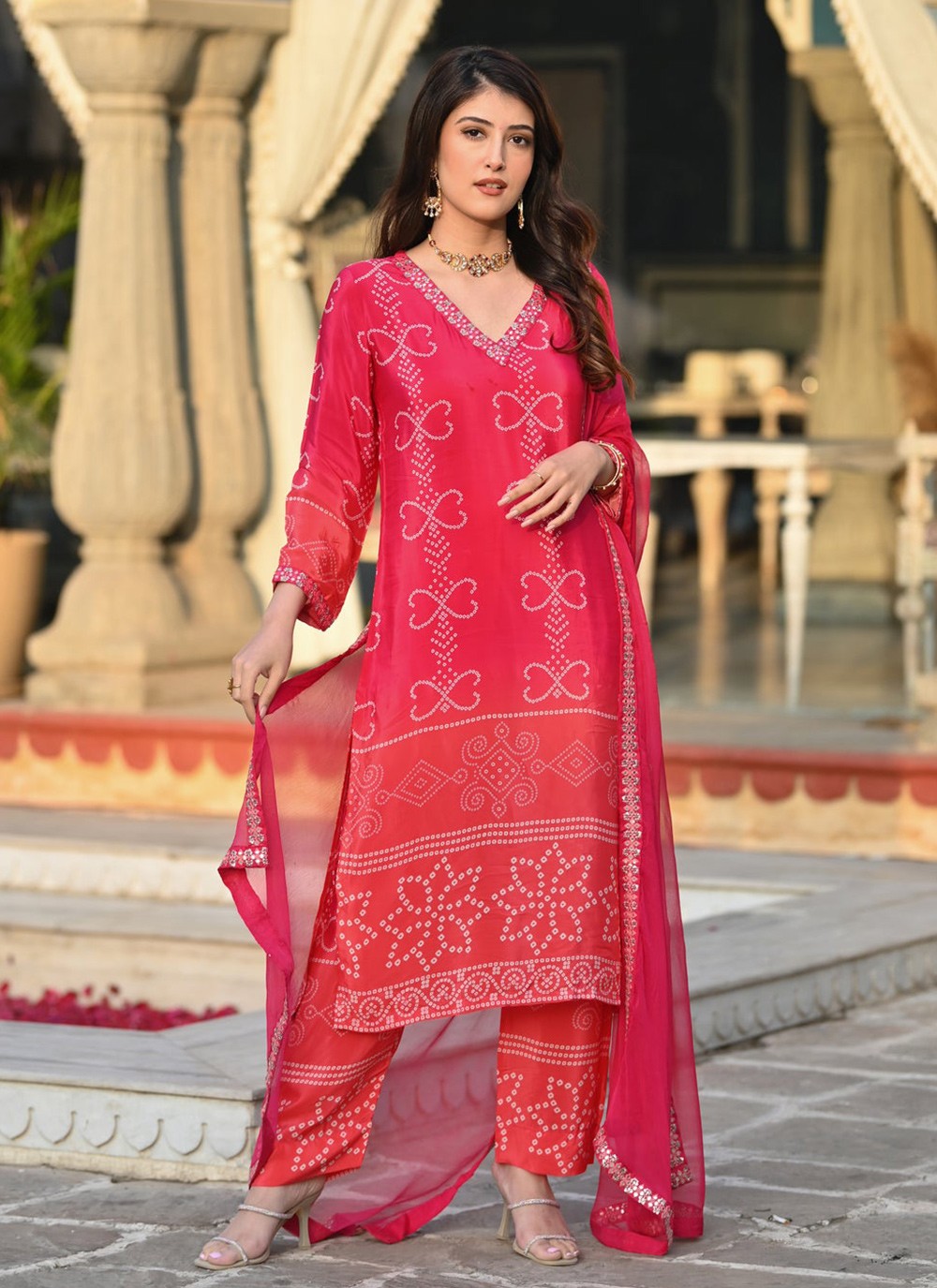 Embroidered Chinon Pink Salwar Suit T6400