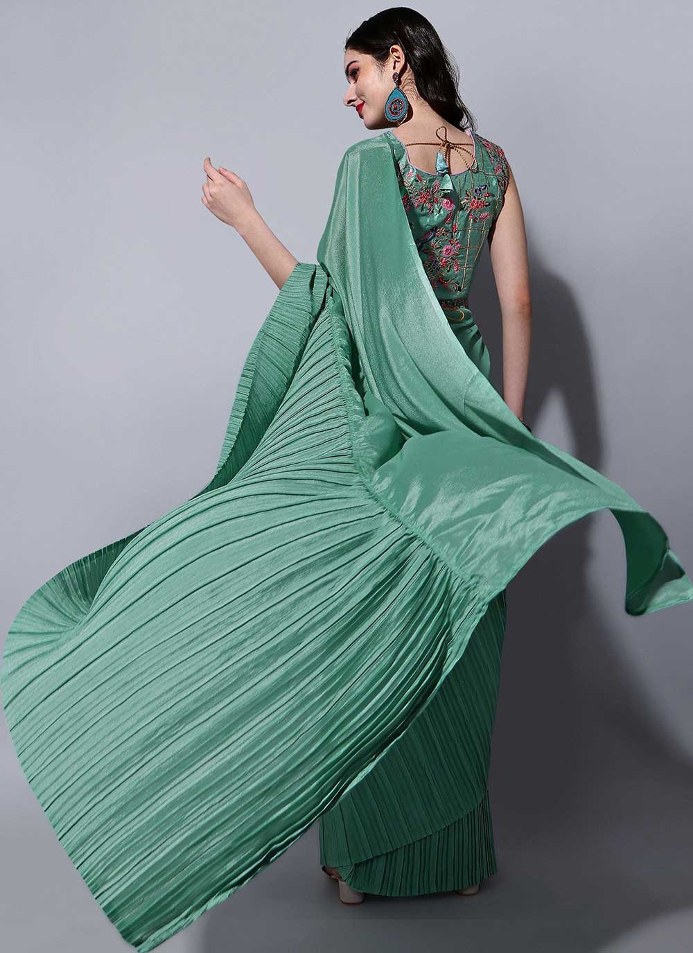 Trendy Fancy Work Chinon Saree - S2445