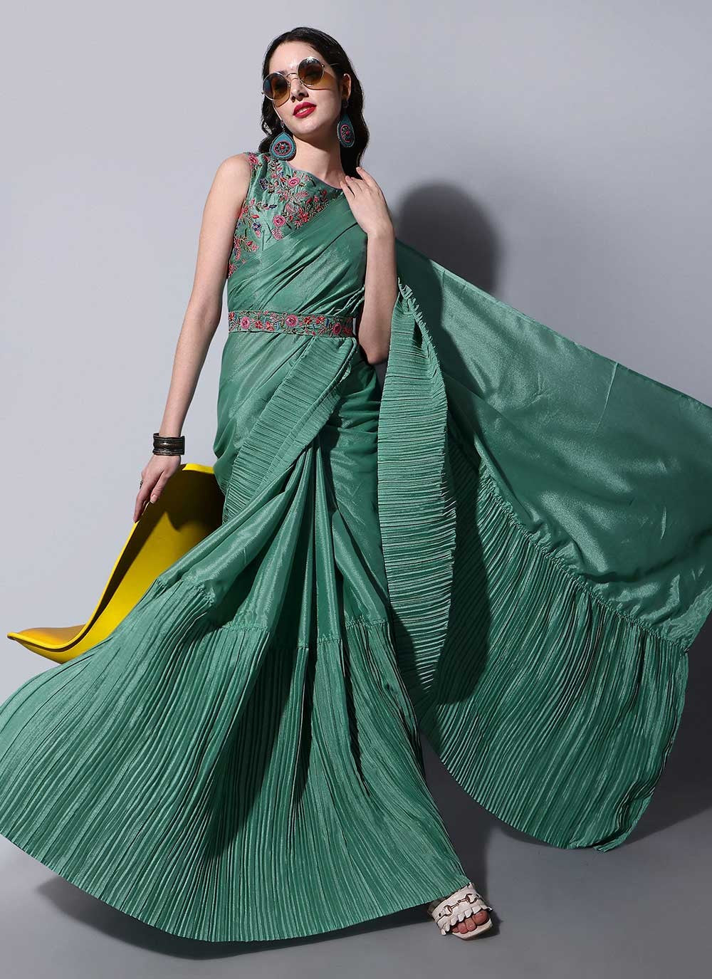 Trendy Fancy Work Chinon Saree - S2445